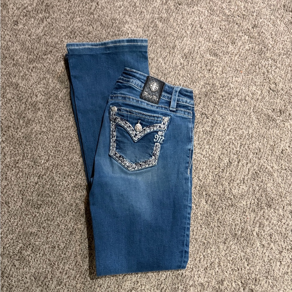 Miss Me Blue Boot Cut Jeans with Silver Accents